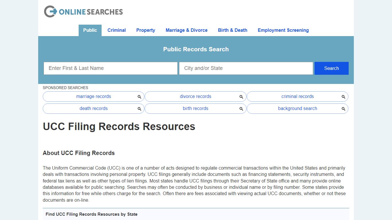 UCC Filing Records Search Directory - OnlineSearches.com