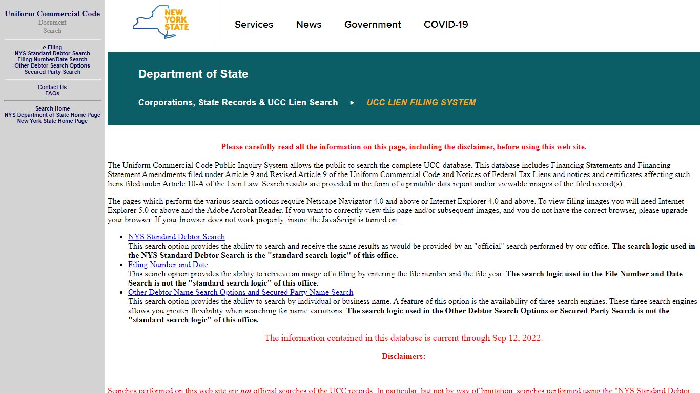 UCC Lien Search - Government of New York