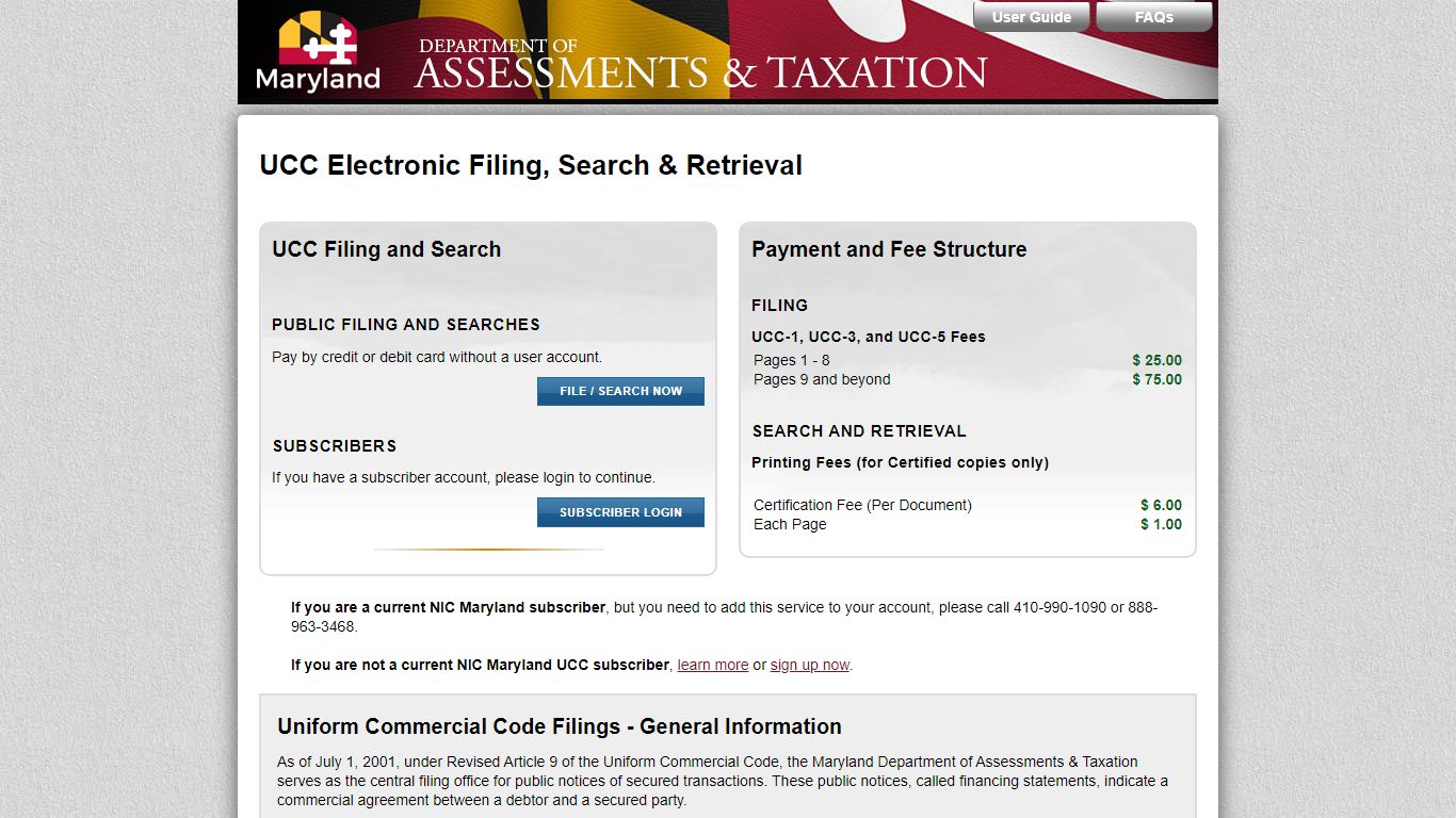 UCC Electronic Filing, Search & Retrieval - Maryland